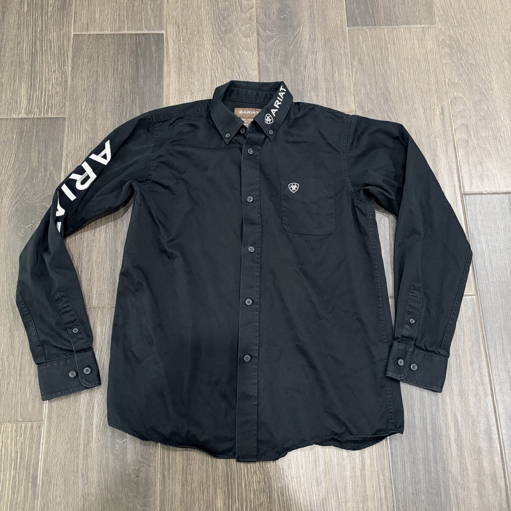 Ariat Boys Team Logo Shirt Black Western Button Down L 14-16 Rodeo